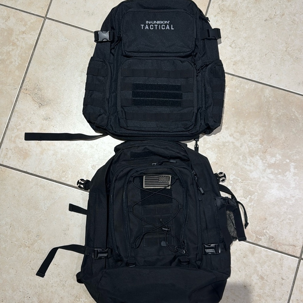 Black tactical molle backpacks heavy duty, multiple pouches. sold separately